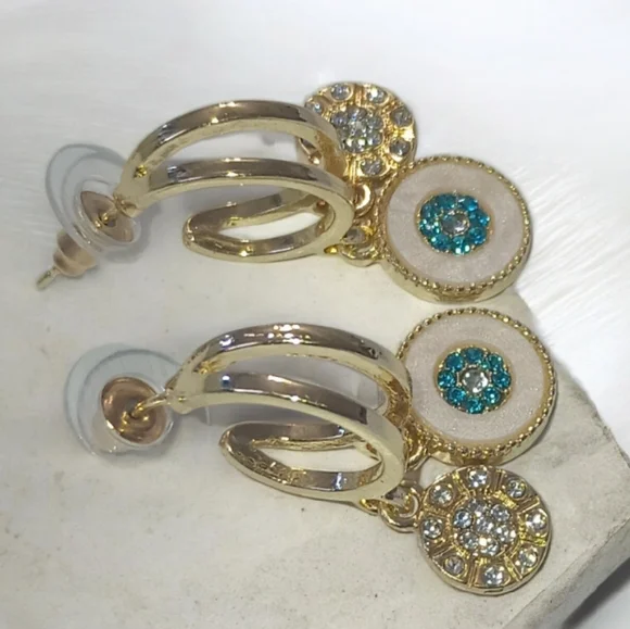 Elegant Gold and Blue Dangle Earrings - Picture 3 of 9